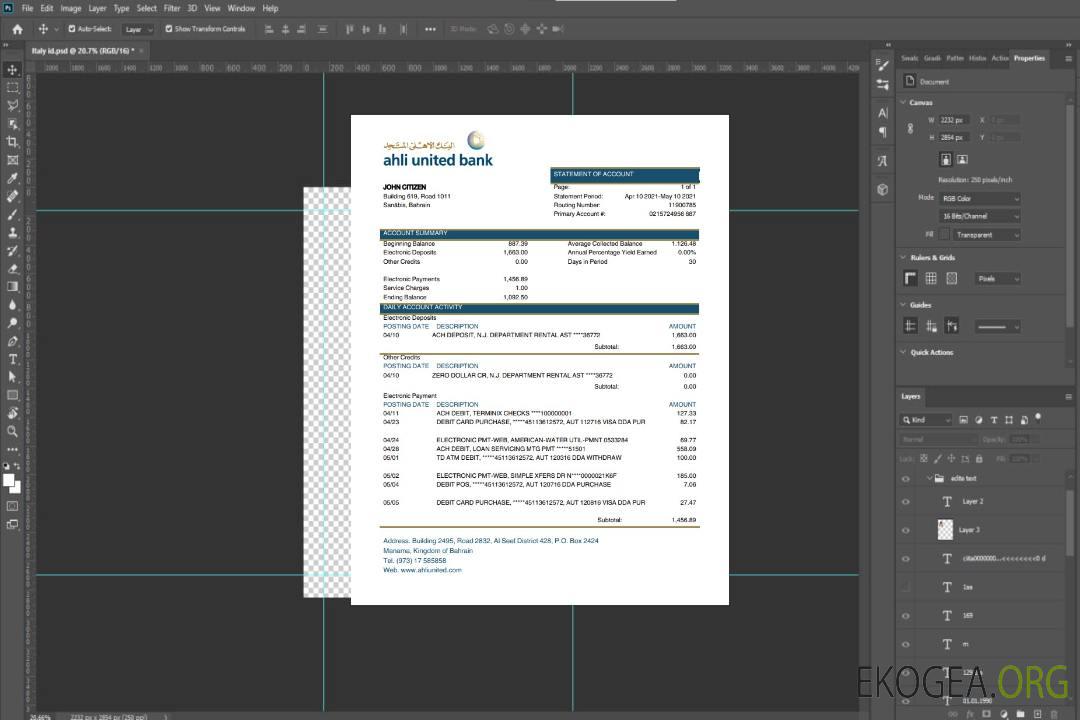 Relevé de Bahreïn Ahli United Bank template Relevé de Bahreïn Ahli United Bank template